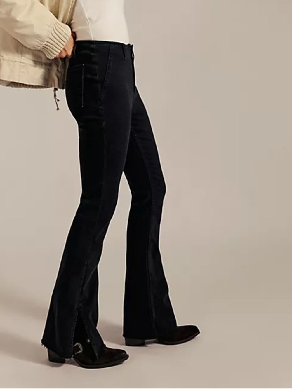 Free People Level Up Slit Slim Fit Flare Jeans Black
